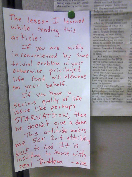 Note to god: Fuck off!