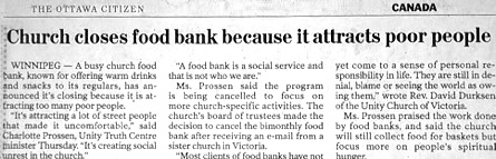 Church close food bank because it attracts poor people.